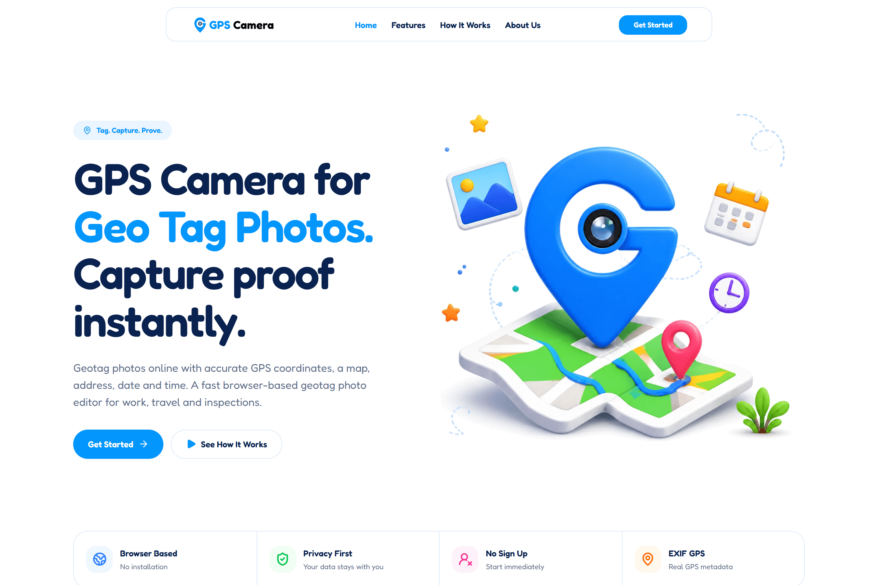 GPS Camera website hero section