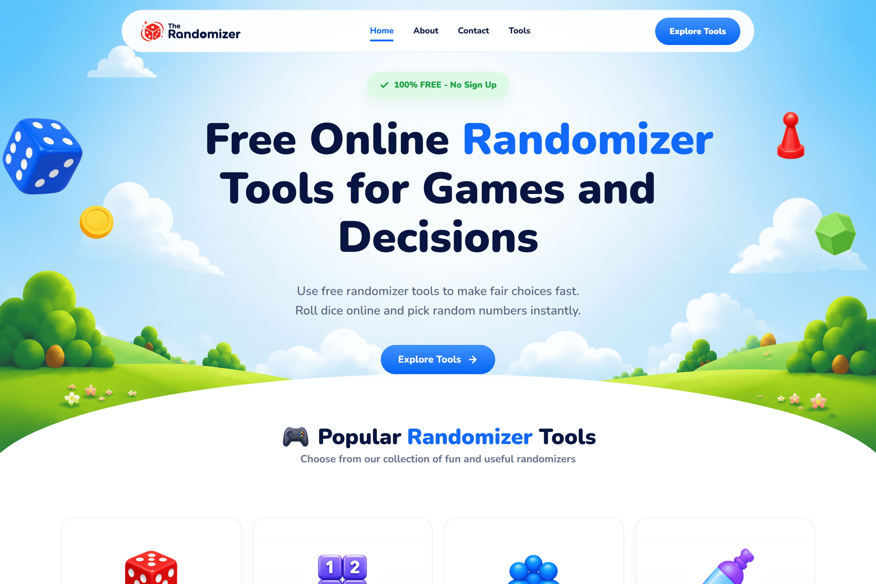 The Randomizer website hero section